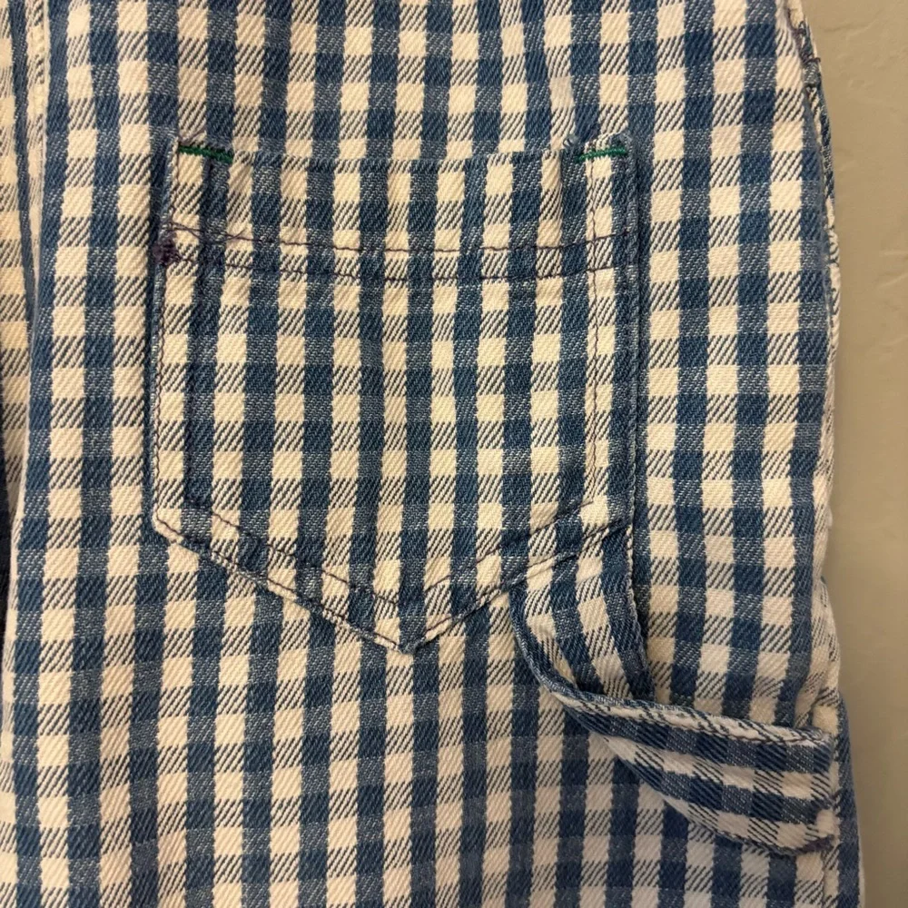 Gymboree rainbow tag vintage blue white plaid check sun shortalls overalls small